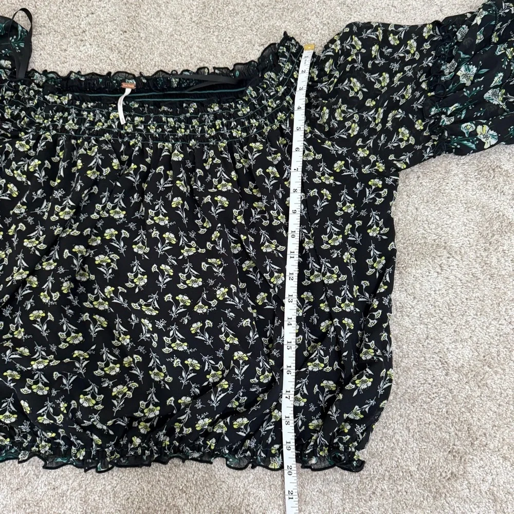 Free People‎ Black Floral Off the Shoulder Blouse Size M Medium